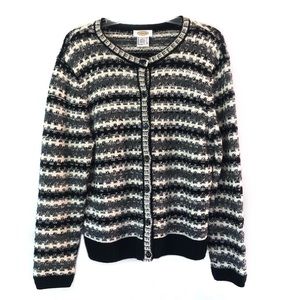 Talbots Button Down Long Sleeve Collarless Cozy Mid Knit Cardigan Sweater EUC L